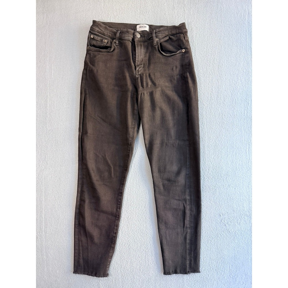AGOLDE Sophie High Rise Skinny Jeans Faded Black Raw Hem Size 29 A123C-1158